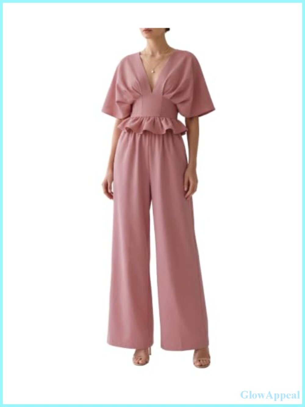 2 Piece Set V Neck Ruffle Trim Top Wide Leg Pants Matching Lounge